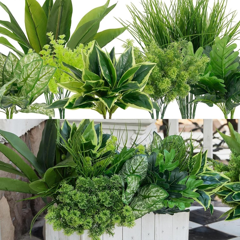 18Pcs Outdoor Artificial Boxwood UV Resistant Fake Stems Plants, Faux Plastic