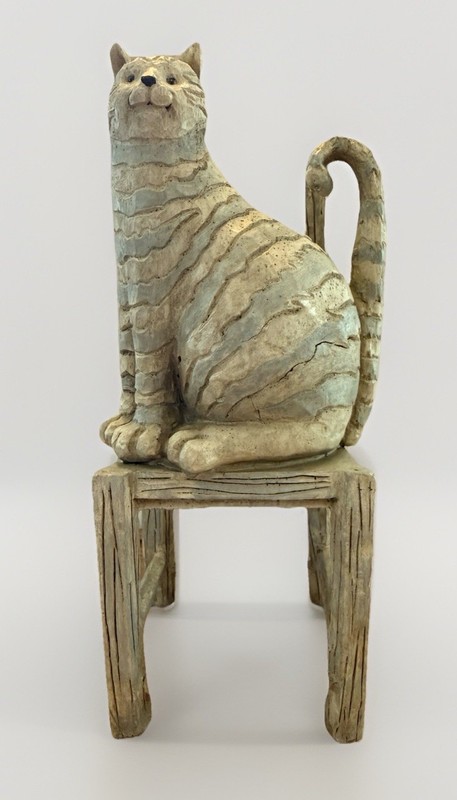 Rustic Folk Art Cat Sculpture Chair Heavy Resin Figurine Farmhouse Decor 9.2″x4”