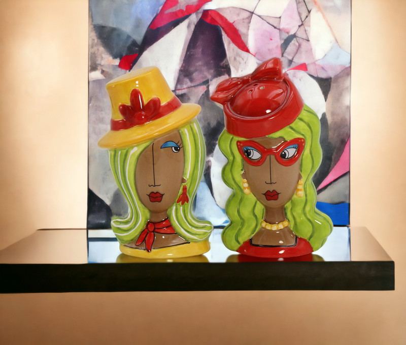 Ceramic African American Ladies Wearing Hats Salt and Pepper Shakers, Home Décor