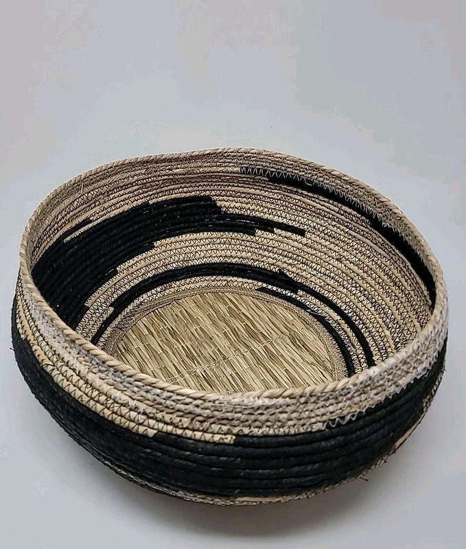 Black and Beige Zig Zag Sew Seagrass Storage Baskets 11″