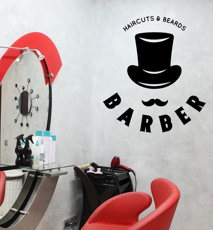 Wall Vinyl Decal Barber Shop Salon Moustache Haircut Scissors Decor z4744