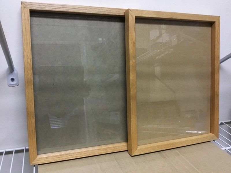 Lot of 2 – Square Light Oak Frames with Glass – 12″ x 15″ Outside Dimension