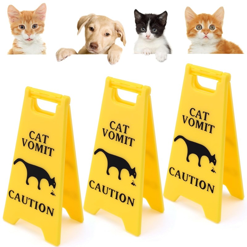 3Pcs Cat Vomit Caution Sign, 4 Inch DoubleSided Printed, Funny Cats Warning S…