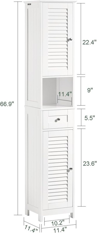 Narrow Bathroom Storage Cabinet, 67" Tall Skinny Bathroom Shelf with Drawers, gallery