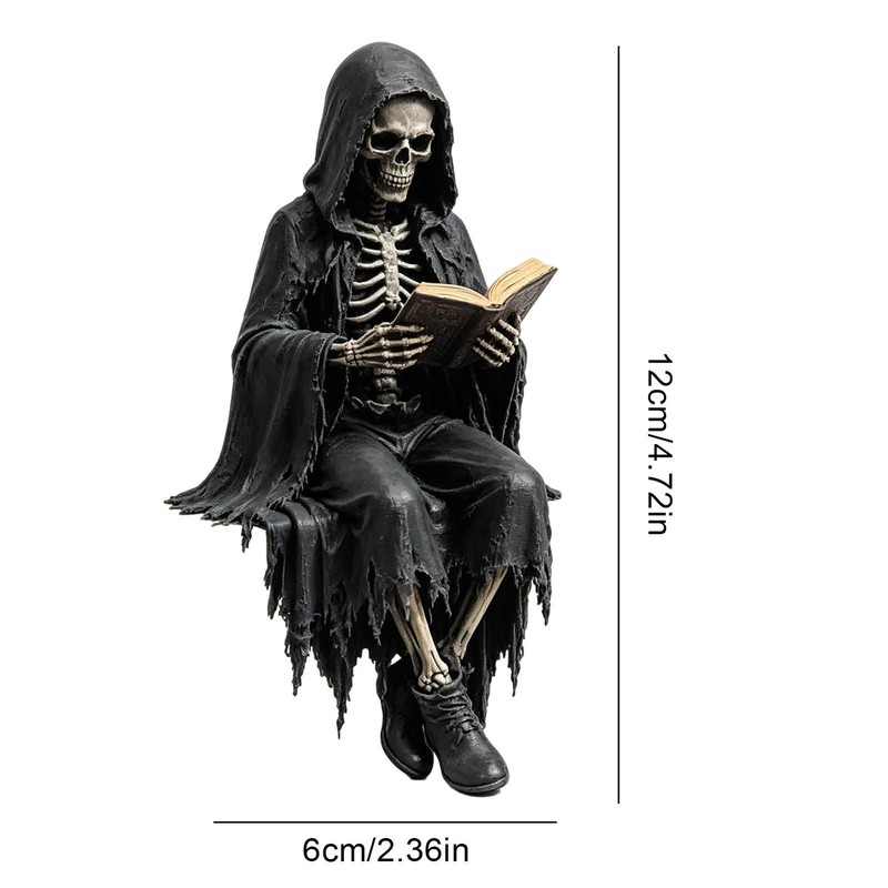 Gothic Dark Fantasy Figure, Reading Death Gothic Skeleton Demon Hooded Figurine gallery