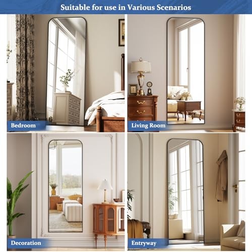 Full Length Mirror 65"x24" Arched Floor Standing Large 65"L x 24"W Black gallery