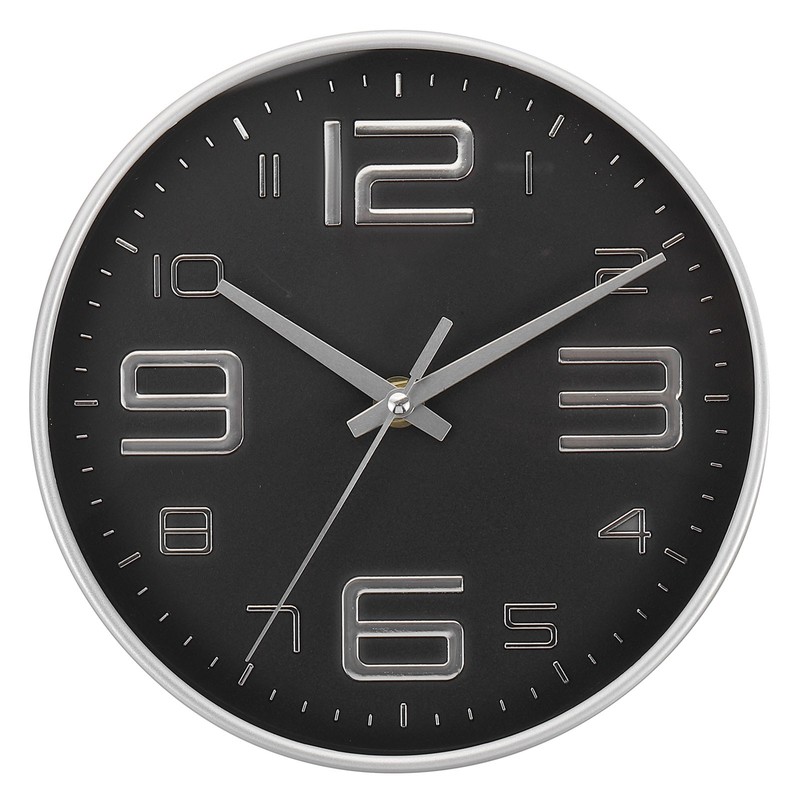 8 Inch Battery Operated Non-Ticking Round Wall Clocks, Silver Tone/Black,Style 2