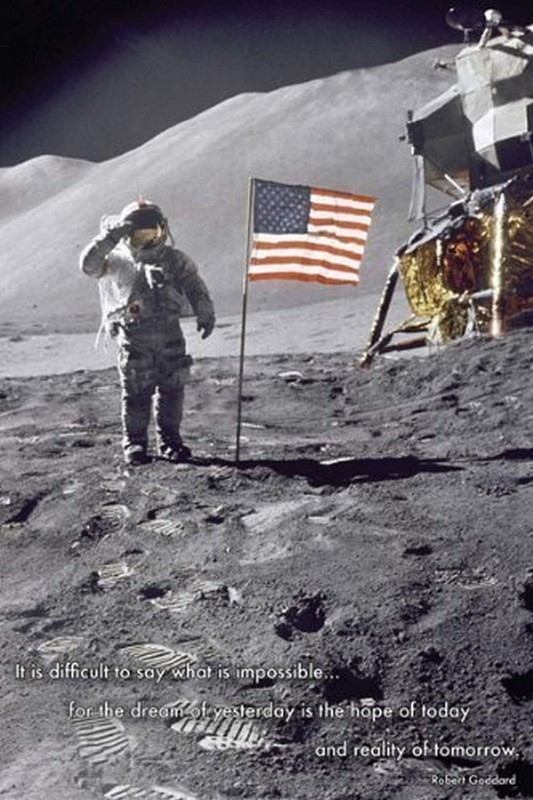 BUY ART FOR LESS Officially Licensed American Moon Landing 36"L x 24"W, black