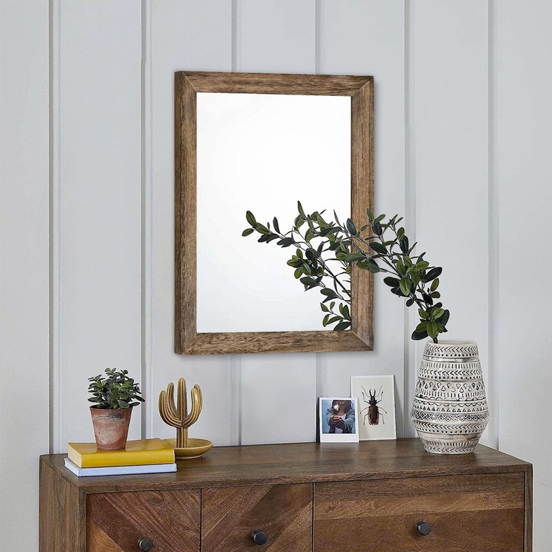 Rustic Wood Mirror Rectangle Decorative Wall Mirrors with Frame for Bedroom gallery