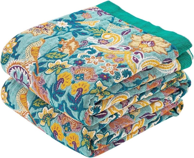 Boho Blanket Throw Quilt, 100% Cotton Soft Light Weight 60×80 Inch P-throw