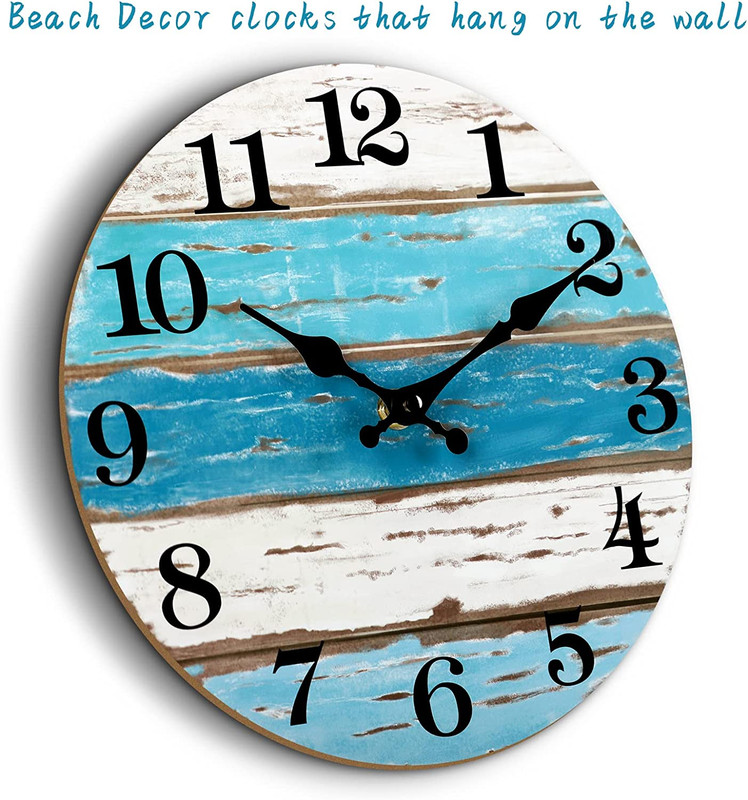 Wall Clock, Beach Themed Blue Wall Clocks Battery Operated Silent Non-Ticking, 8 gallery