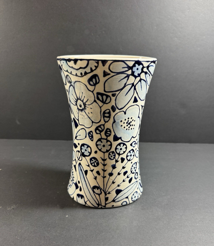 Stephanie Verdun Gathering Vase Blue and White Hand-painted 7″ Tall
