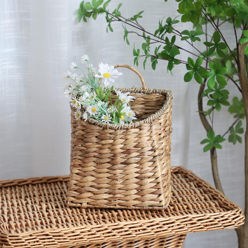 Water Hyacinth Wall Hanging Basket Woven Planter Storage Organizer with Handle gallery