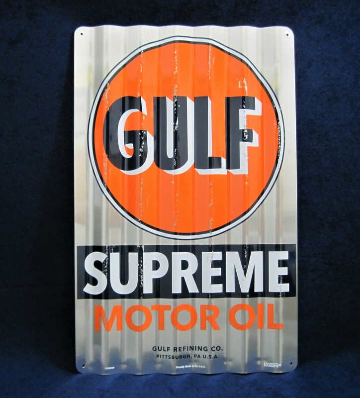 GULF OIL - *US MADE* Corrugated Metal Sign - Man Cave Garage Shop Bar Pub Decor gallery