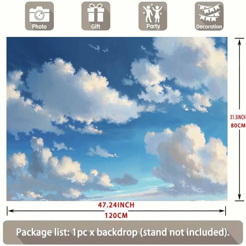Large 3D Polyester Blue Sky and White Clouds Wall Tapestry, 1pc Easy to Hang Ho