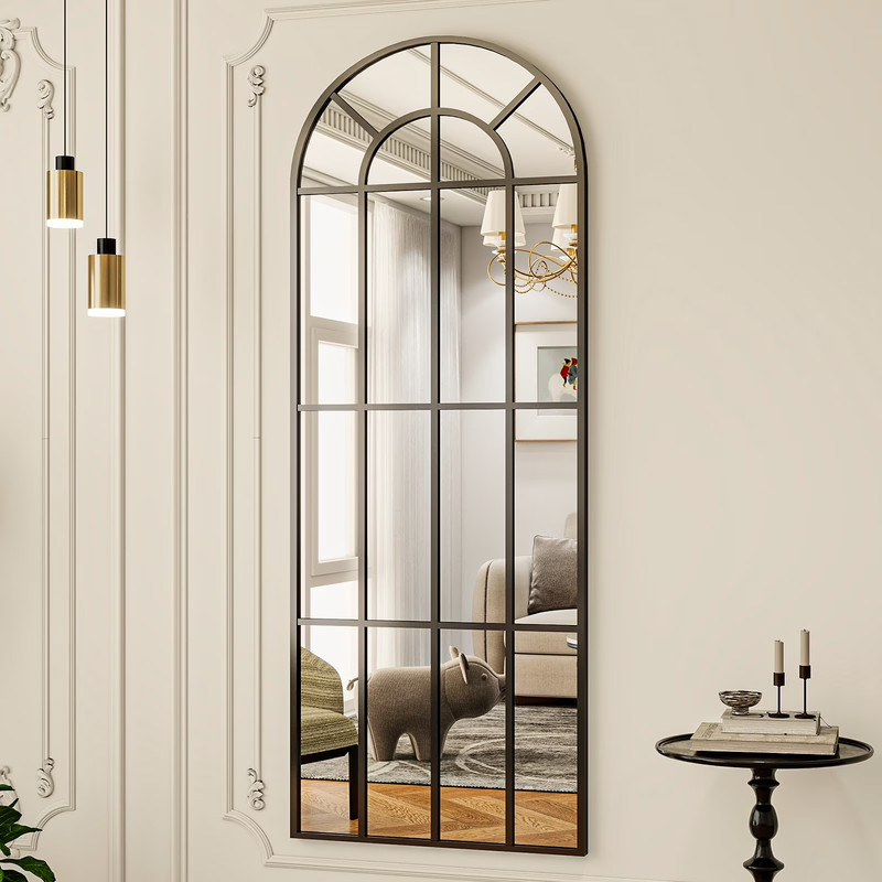 69"x 25" Arched LONG Windowpane Mirror lifesize Black vintage style gallery