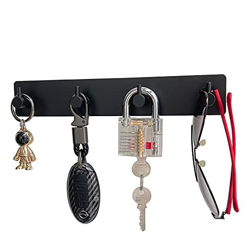 Wall Mounted Key Holder,4 Key Hooks for Wall Decorative,Adhesive 4 Hooks Black