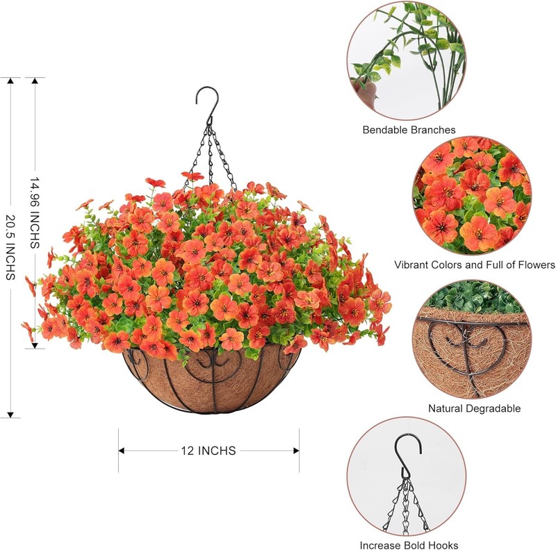 Artificial Fake Hanging Plants Flowers Basket Outdoors Summer Autumn Decor, gallery