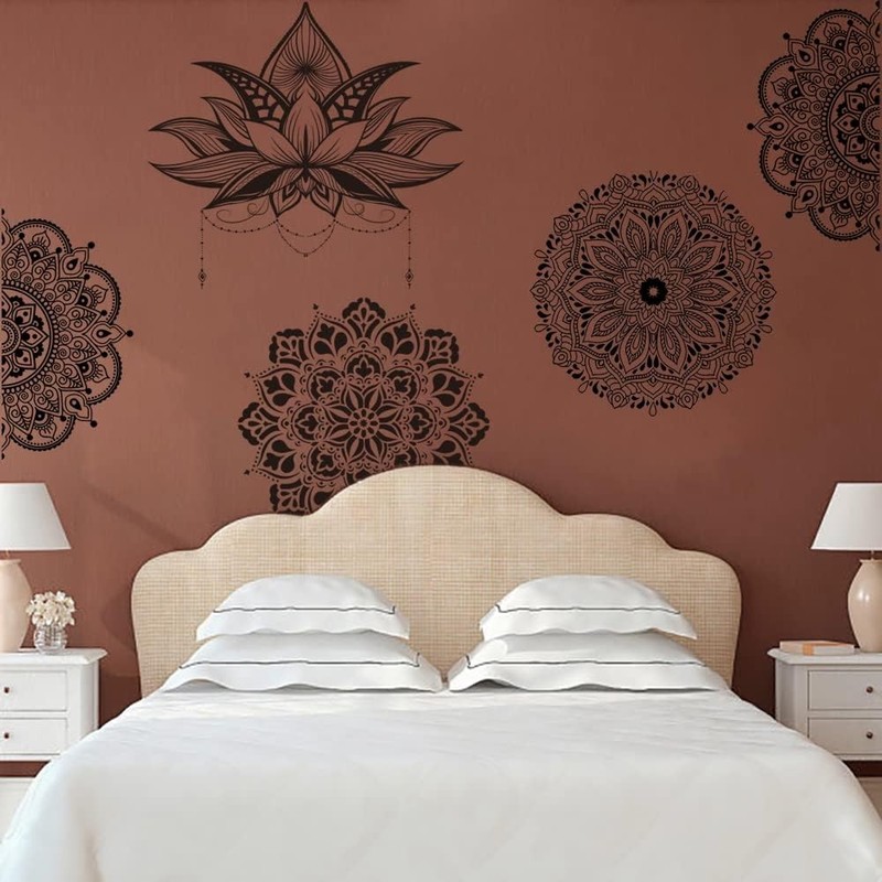 Mandala Flower Wall Art Sticker Black Boho Lotus Floral Wall Decal for Living gallery