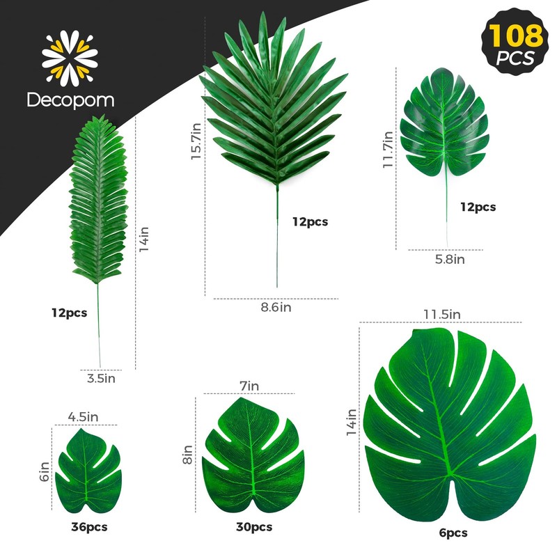 108 Pack Large Small Green Artificial Monstera Palm Leaves Decor gallery