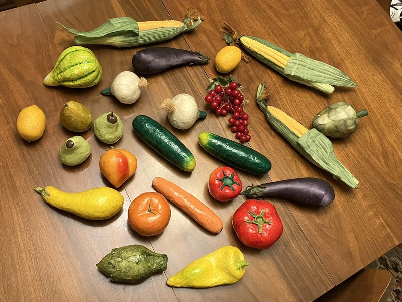 HARVEST Lot 24 Paper Mache/Cloth Fruits Veggies Decor Props Folk Art Lifelike