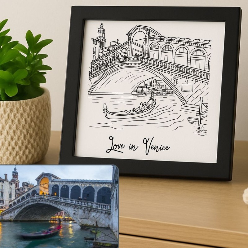 Framed Laser Engraved Custom Memorable Place Portrait from Your Photo on Wood