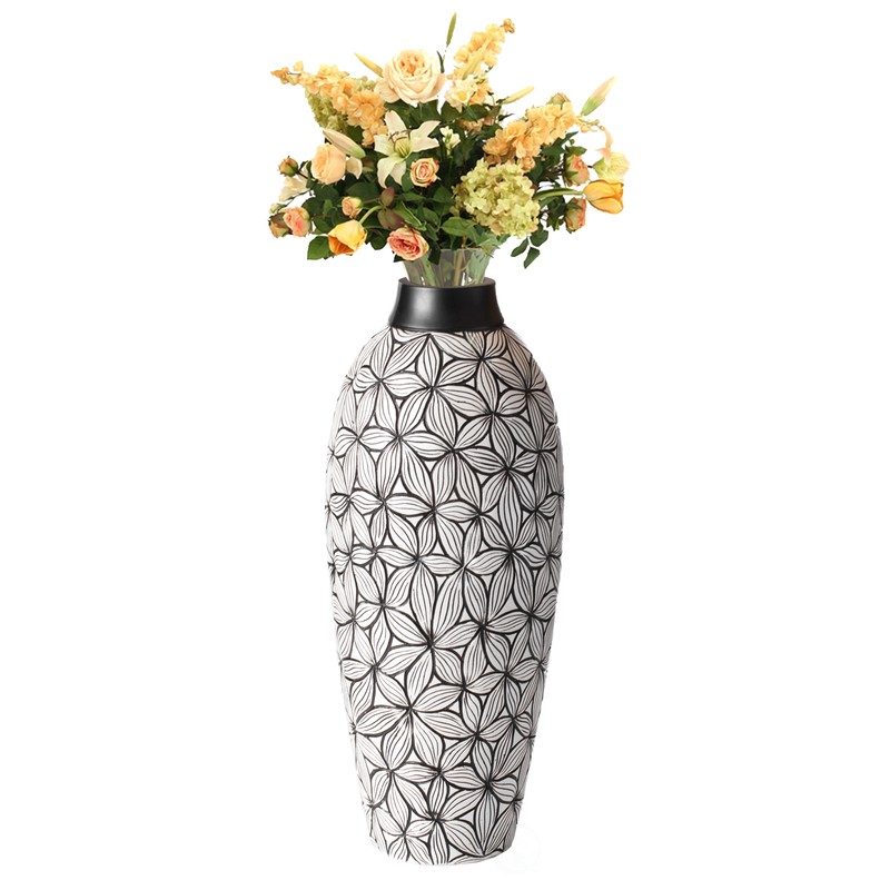 Flower-Inspired Ceramic Vase, White 17-Inch-Tall Decor for Entryway, Dining