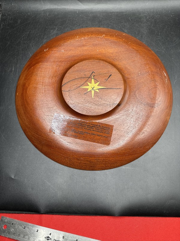 Signed Bibi Leon Hand Crafted Painted Round Wood Serving Charger Plate or Tray gallery