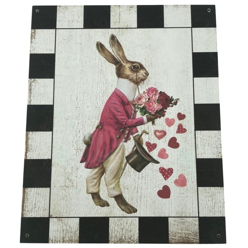Bunny Rabbit Gentleman Valentines Day Top Hat Hearts & Roses 8″ x 10″ Wall Decor