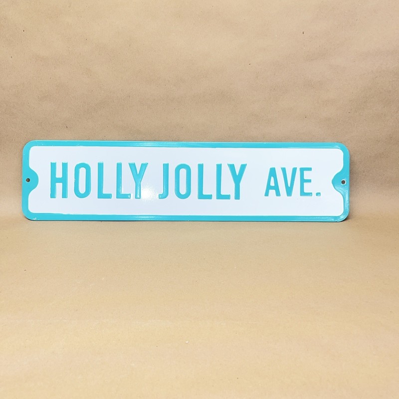 Metal Street Sign Holly Jolly Lane Christmas Holiday Novelty Turquoise 20” gallery