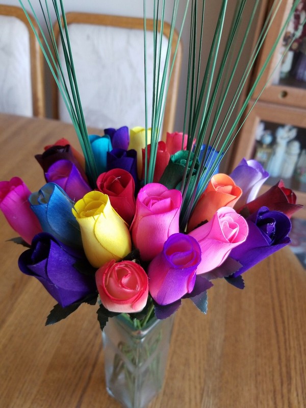2 DOZEN - 24 MIXED COLOR BOUQUET OF BUDS FLOWER WOODEN ROSES - FREE SHIPPING gallery