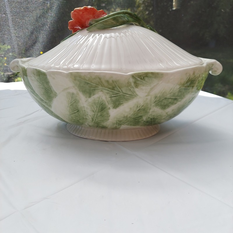 Fitz & Floyd In Bloom Serving Bowl Soup Tureen w/ Lid, Hibiscus, Leaves Garden gallery