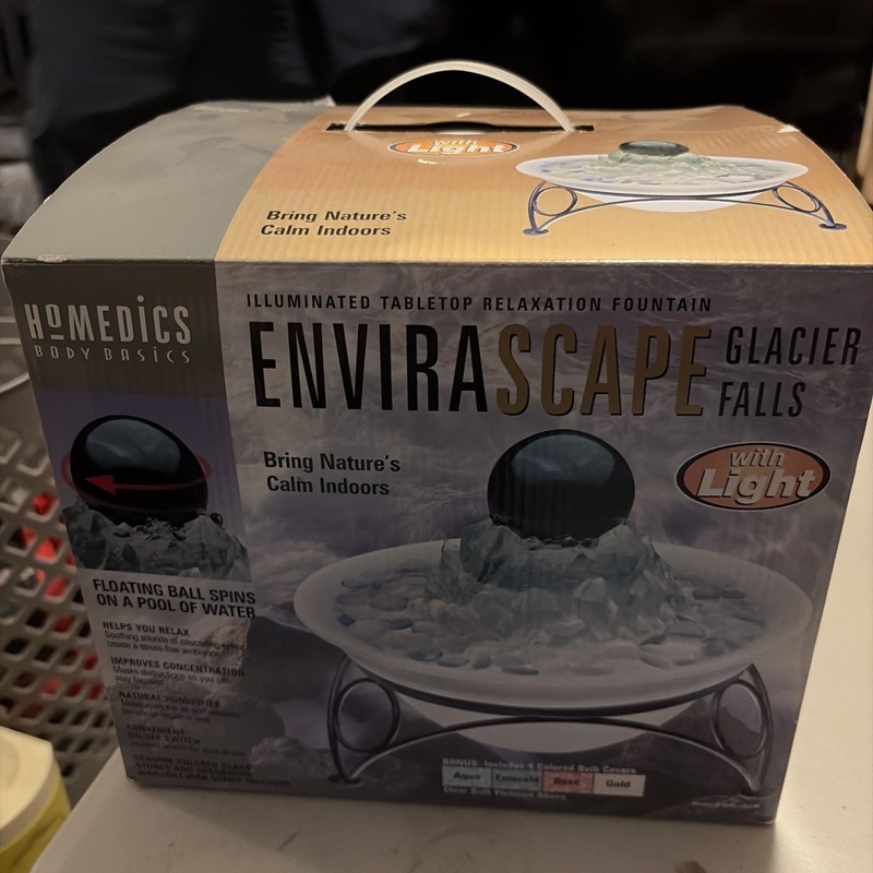NEW ENVIRASCAPE Glacier Falls Homedics Illuminated Glass Relaxation Fountain