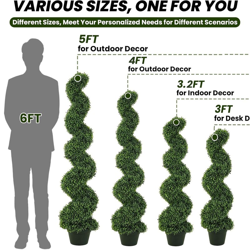 3'/3.5'/5' Topiary Boxwood Triple Spiral Artificial Tree UV Home Decor Set of 2 gallery