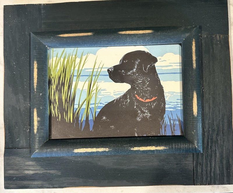 Distressed Wood 5×7 Picture Frame w/ Black Lab Dog Print, Wall Mount, Glass