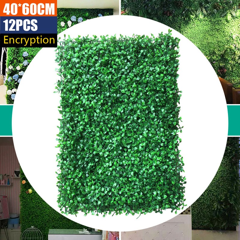 12 Pcs Green Fence Panel Grass Artificial Boxwood Hedge Wall Panels for Backyard