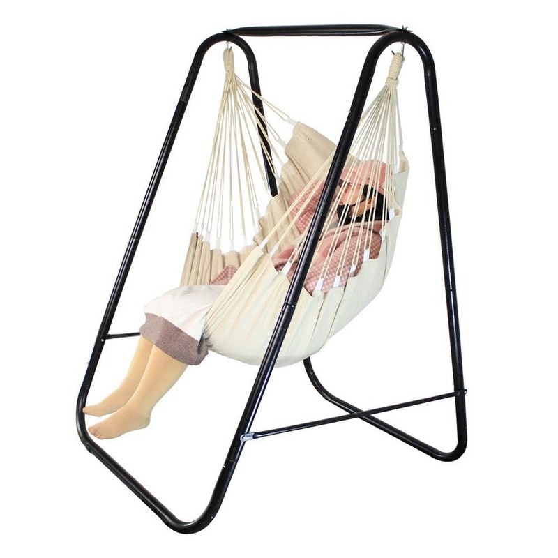 Hammock Chair Stand with Large Hanging Padded Indoor Swing,Easy to Assemble S…