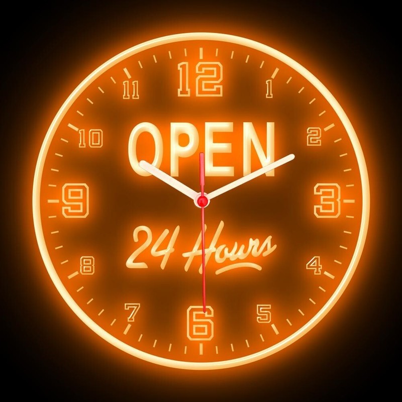Open 24 Hours Cafe Restaurant Shop Colorful Flexible Neon Clock 10" gallery