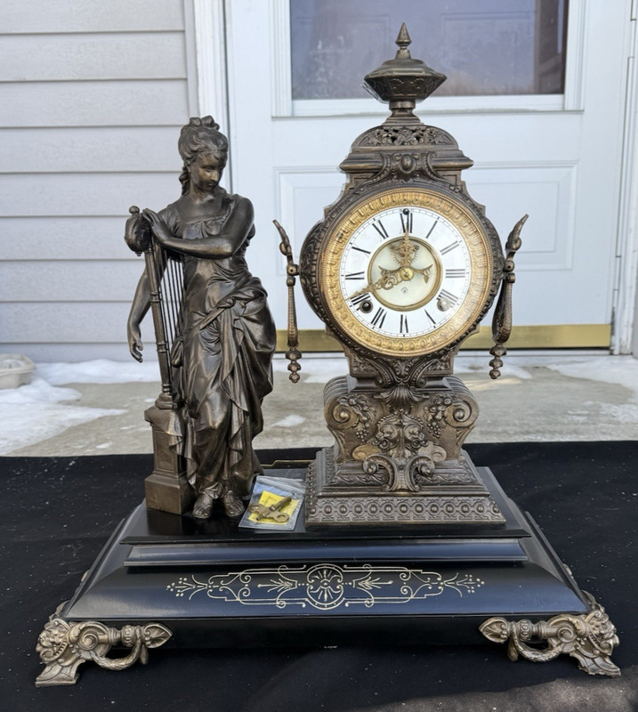 Antique C 1894 Ansonia MUSIC Figural Statue Mantle Clock – VIDEO – ALL ORIGINAL