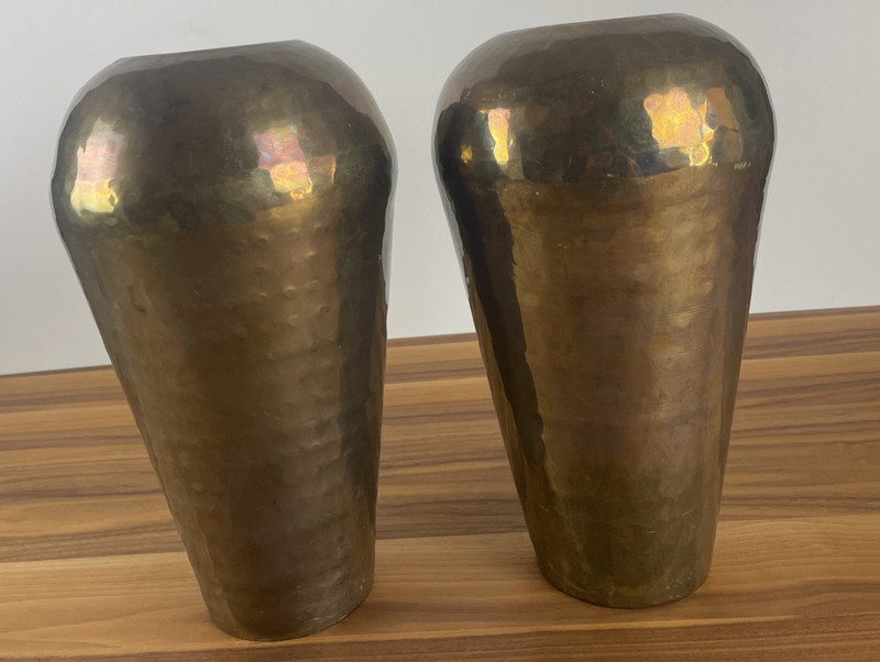 VTG Lot of 2 Hosley Solid Brass Dimpled Hand-Hammered/Dim Vase 12" Made in India gallery