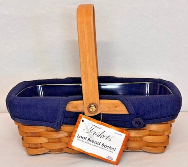 Taskets Renaissance Woven Loaf Bread Basket Navy Blue Fabric Acetate Liner 22848