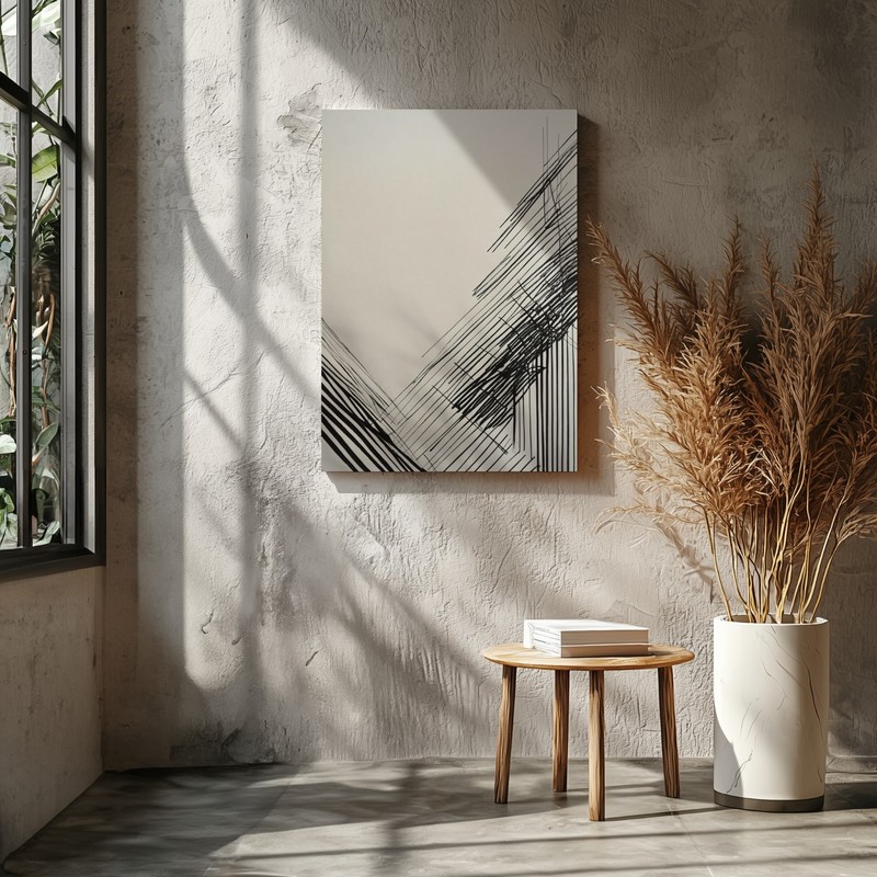 Abstract Black Lines Neutral Canvas Wall Art Beige Black Modern Minimalist Decor gallery