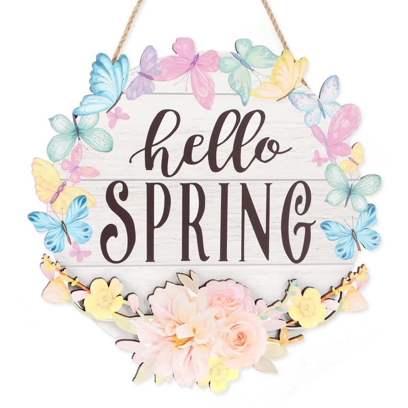 Hello Spring Sign Colorful Flowers Spring Decoration for Home Farmhouse Sprin…