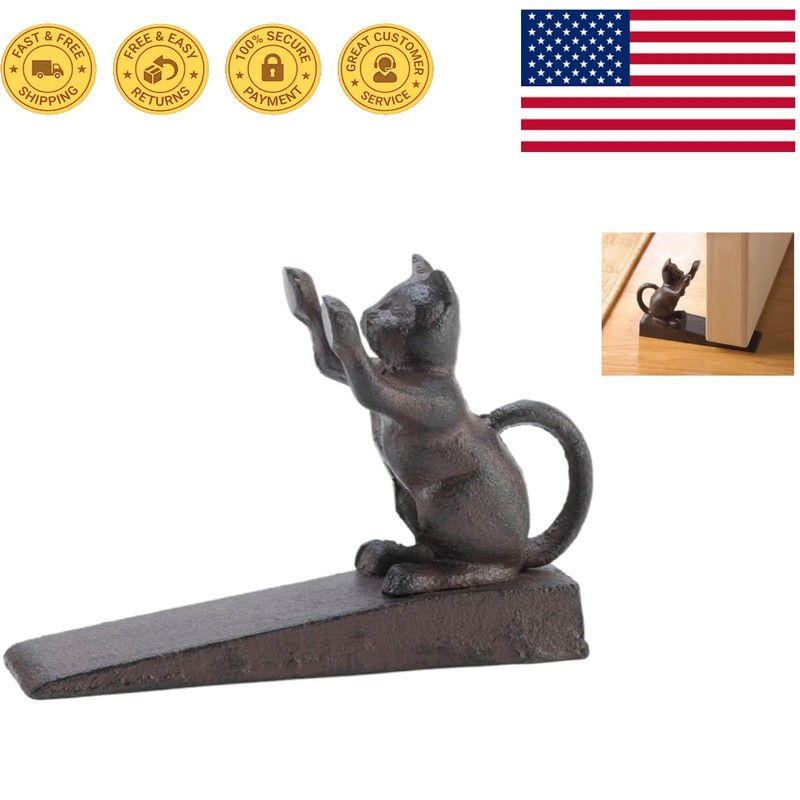 Durable Cast Iron Cat Door Stopper – Stylish 5.63″ L x 4″ H Accent