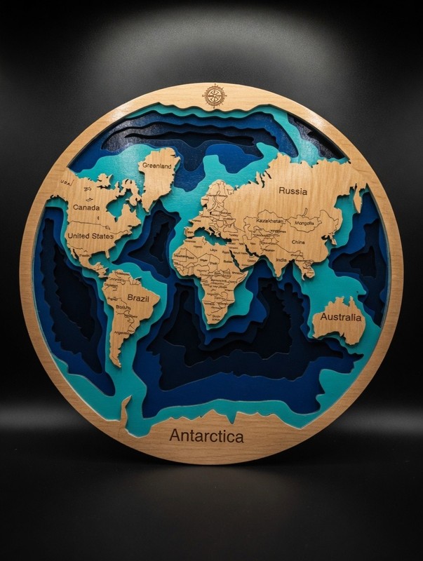 Hand crafted laser cut globe map for home decor approximately 11" wide available