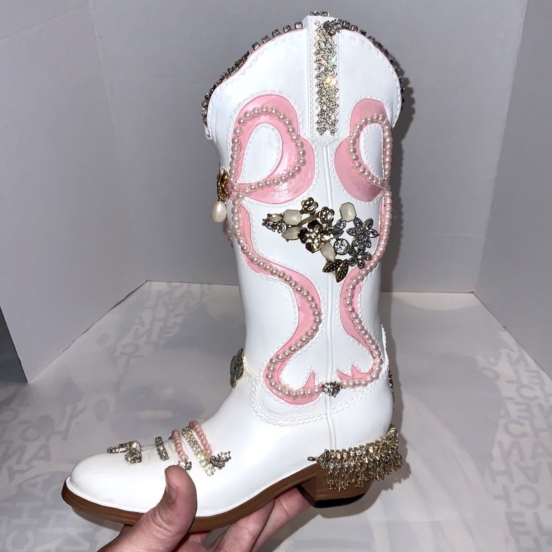 Jeweled Bedazzled Cowboy girl boot Original Artwork Sculpture decor Hand Crafted