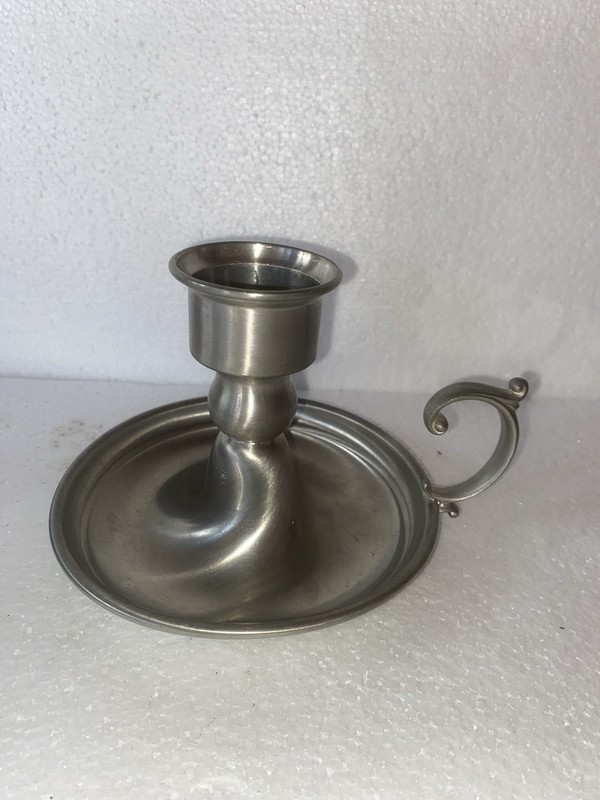 VNTG Early American Pewter by Web Colonial Finger Loop Candlestick Holder