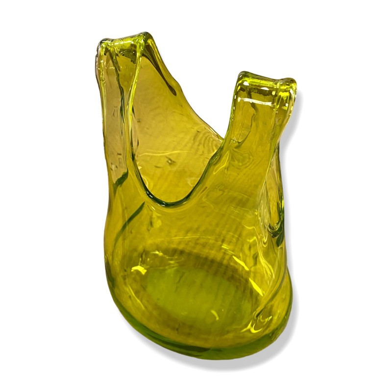 $325 Anne Donze Et Vincent Chagnon Olive Green Small Glass Bag Home Décor Vase