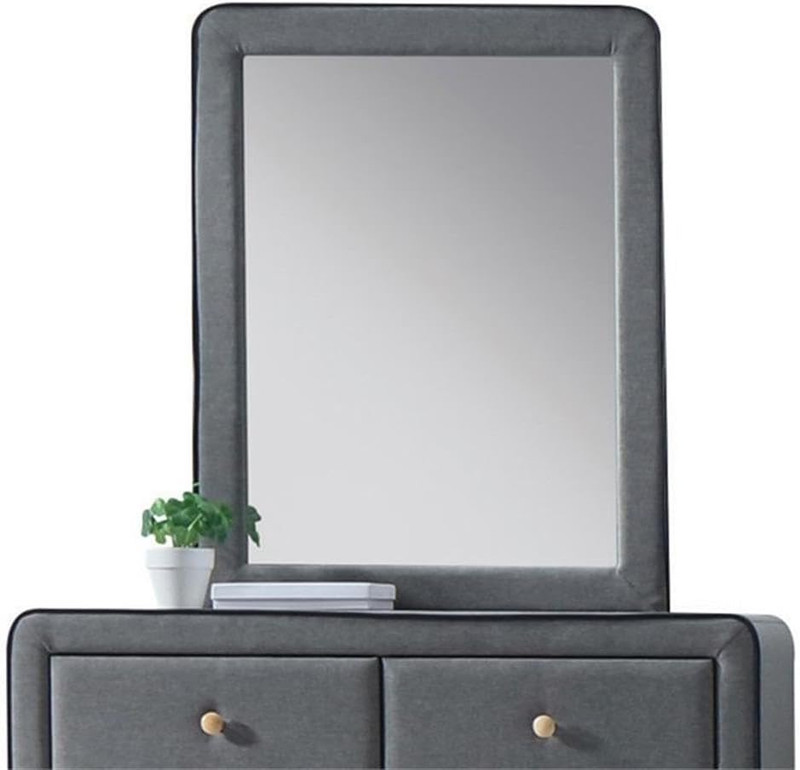 Light Gray Upholstered Rectangular Mirror by Valda