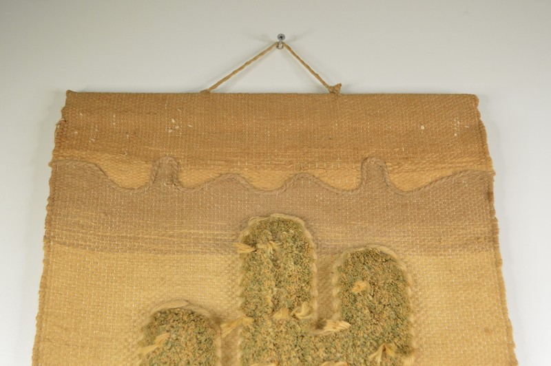1988 ICA Wall Hanging Southwest Woven Jute Textured Cactus Tapestry 16x26" gallery